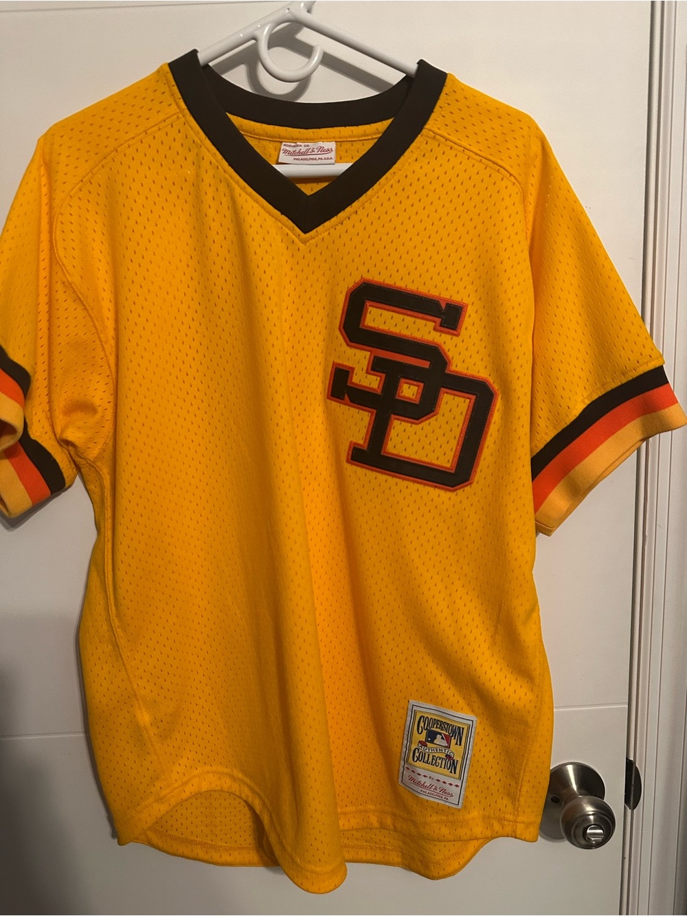 Mitchell & Ness Yellow San Diego Mesh Jersey with Black & Orange Trim